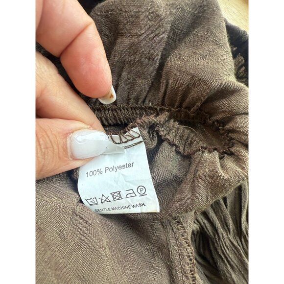 Boutique Boho Puff Long Sleeve Tie Wrap Crop Top Sz S Mocha Mousse Indie Sleaze - Picture 6 of 6